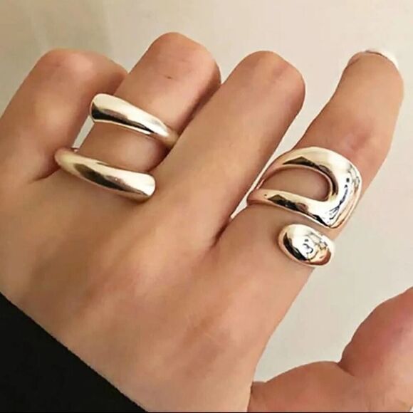 2 Pieces Vintage Inner Style Geometric Punk Alloy Exaggerated Rings ADJUSTABLE - Picture 10 of 10